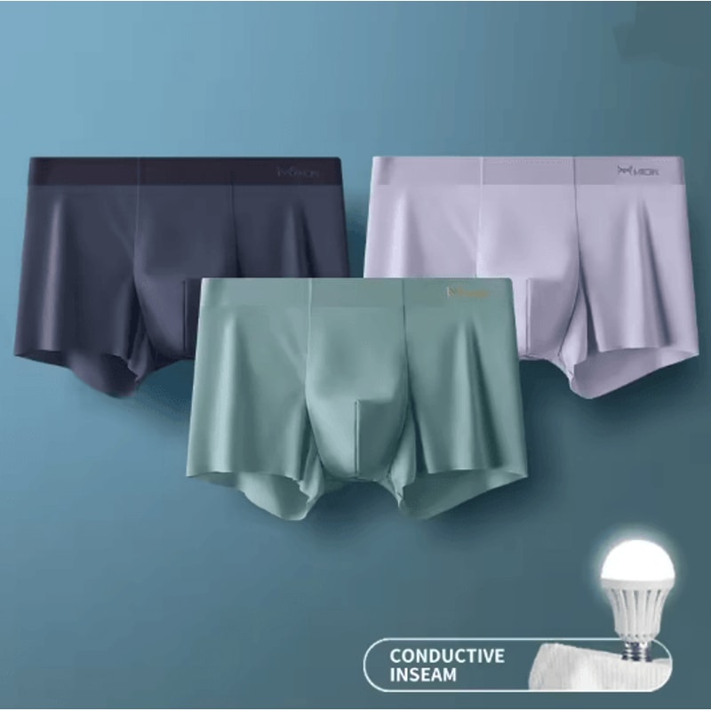 MIIOW Ice Silk Mens Boxer Briefs Antistatic Seamless Underwear Set 2