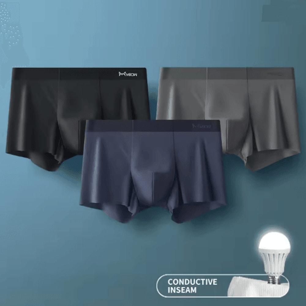 MIIOW Ice Silk Mens Boxer Briefs Antistatic Seamless Underwear Set 3