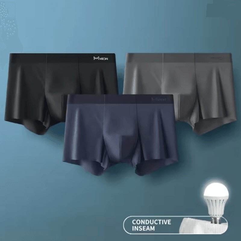 MIIOW Ice Silk Mens Boxer Briefs Antistatic Seamless Underwear Set 3