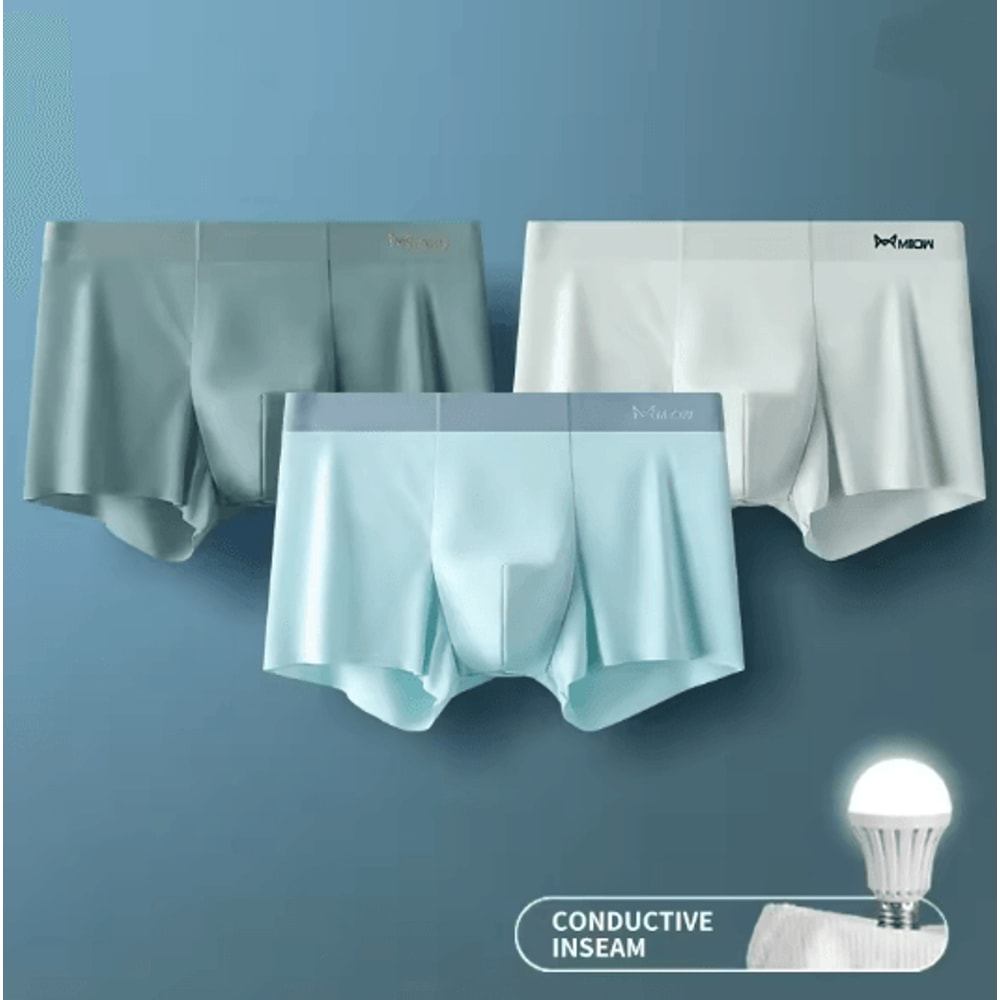 MIIOW Ice Silk Mens Boxer Briefs Antistatic Seamless Underwear Set 4