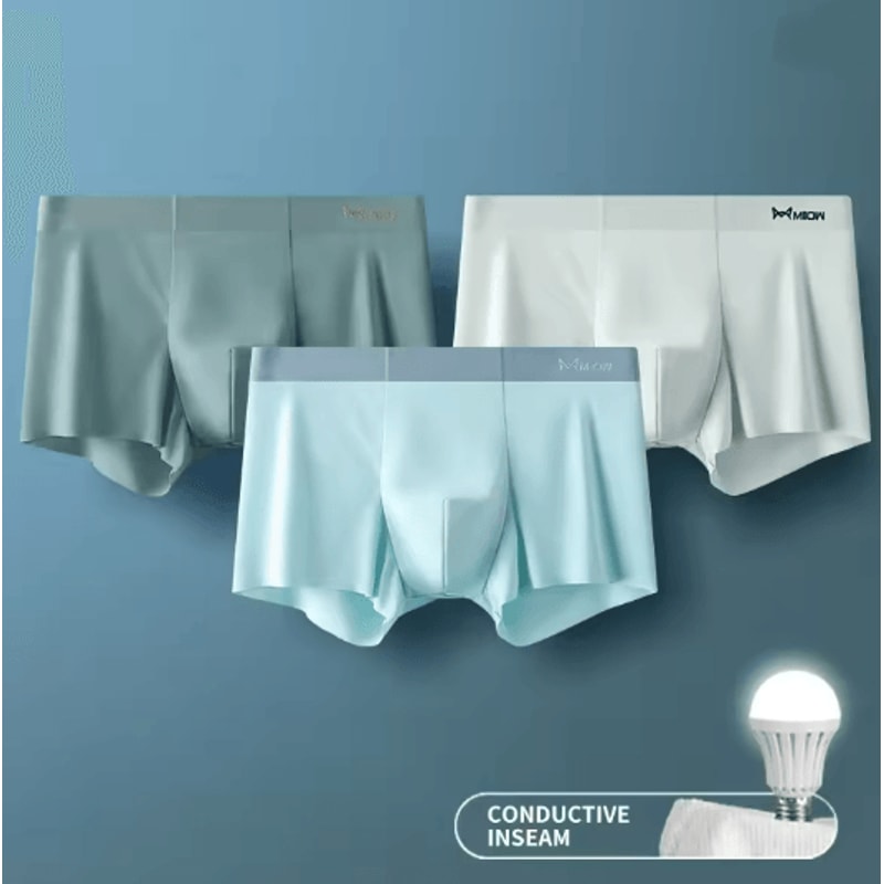 MIIOW Ice Silk Mens Boxer Briefs Antistatic Seamless Underwear Set 4