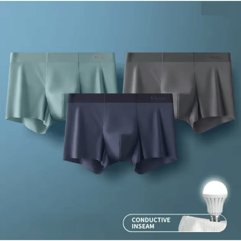 MIIOW Ice Silk Mens Boxer Briefs Antistatic Seamless Underwear Set 5