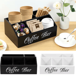 wooden coffee bar organizer coffee rack with storage compartments