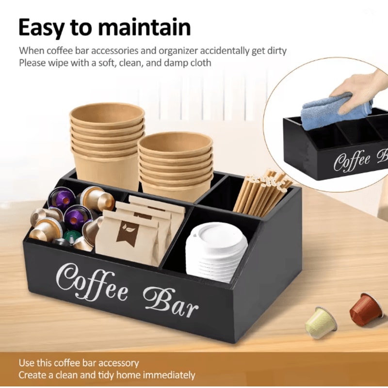 Wooden Coffee Bar Organizer Coffee Rack With Storage Compartments 2