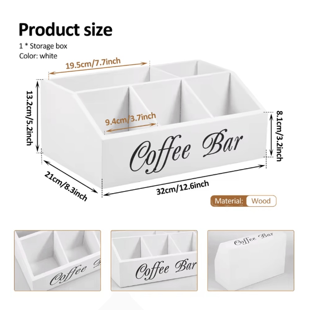 Wooden Coffee Bar Organizer Coffee Rack With Storage Compartments 4