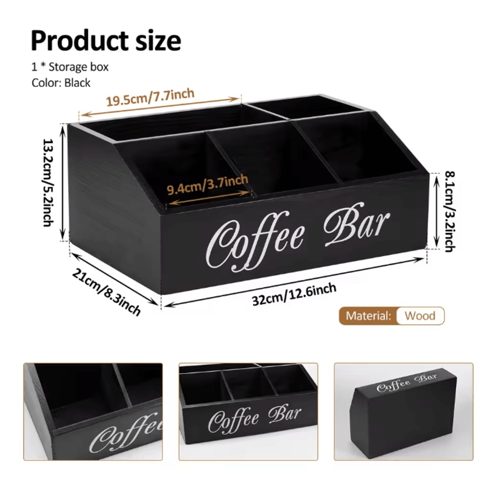 Wooden Coffee Bar Organizer Coffee Rack With Storage Compartments 5