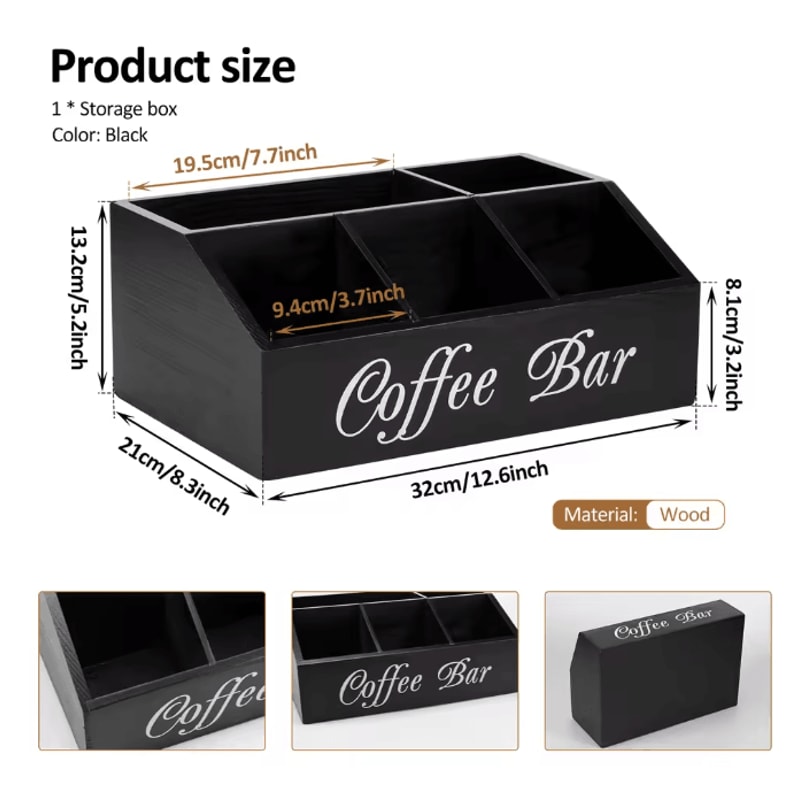Wooden Coffee Bar Organizer Coffee Rack With Storage Compartments 5
