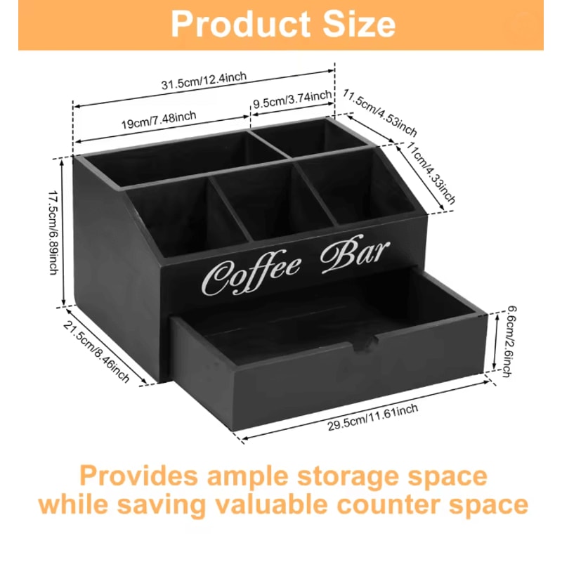 Wooden Coffee Bar Organizer Coffee Rack With Storage Compartments 6