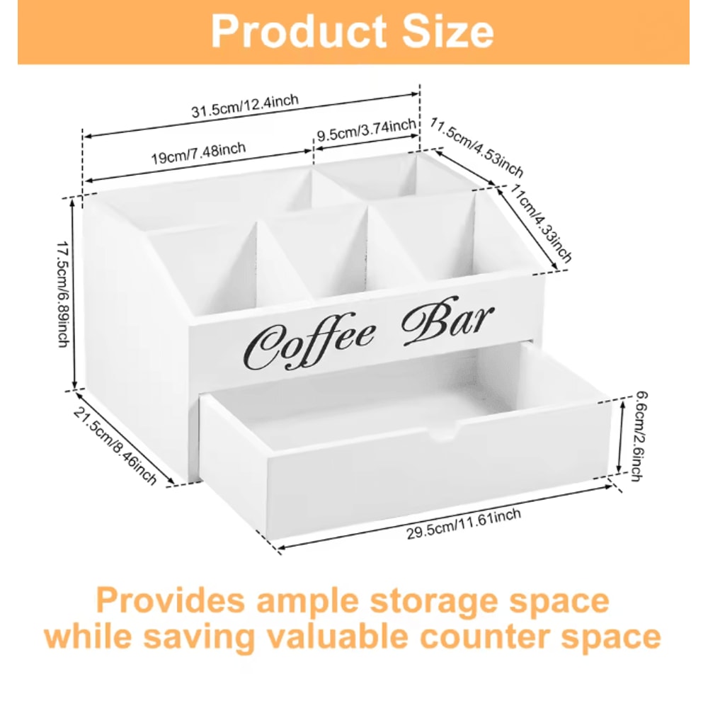Wooden Coffee Bar Organizer Coffee Rack With Storage Compartments 7