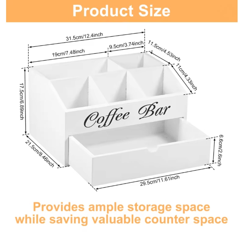 Wooden Coffee Bar Organizer Coffee Rack With Storage Compartments 7