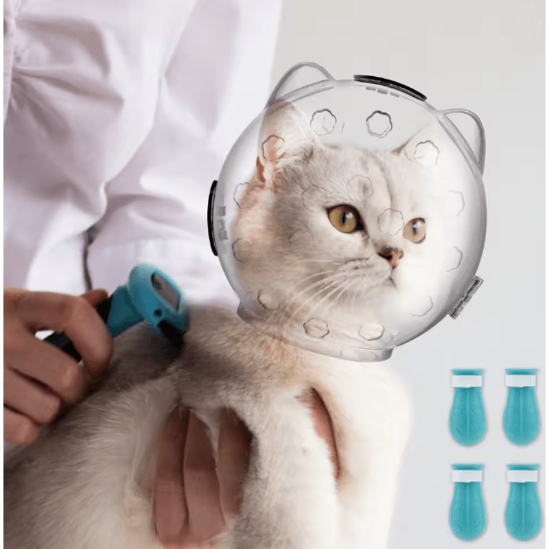 Transparent Cat Grooming Muzzle Anti Bite Protective Hood 1