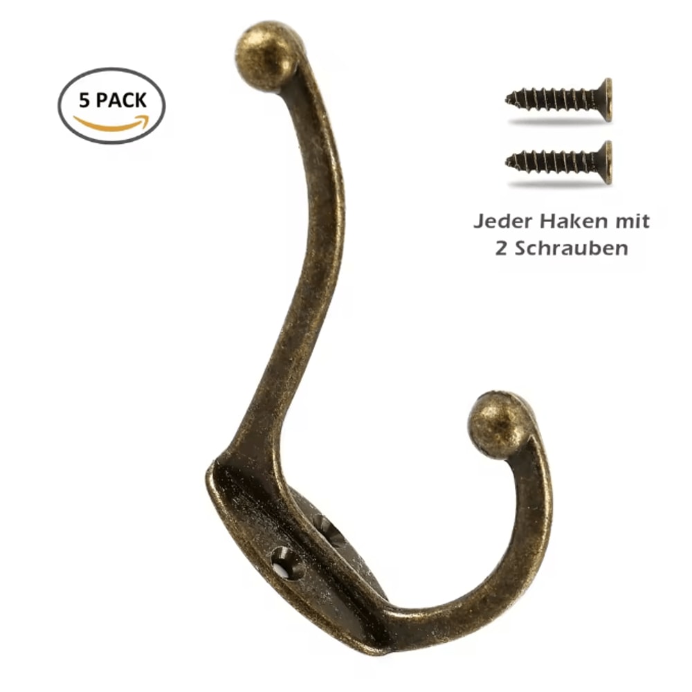 Retro Copper Dual Coat Hooks Wall Mounted Heavy Duty Rack 5 Pack 0