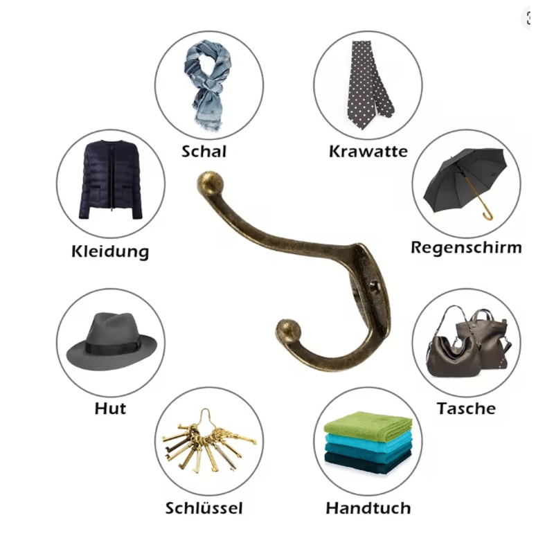 Retro Copper Dual Coat Hooks Wall Mounted Heavy Duty Rack 5 Pack 2