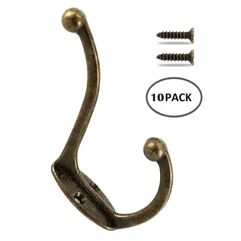 Retro Copper Dual Coat Hooks Wall Mounted Heavy Duty Rack 5 Pack 6