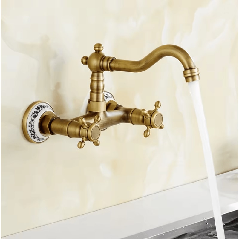 Retro Brass Dual Lever Bathroom And Kitchen Mixer Faucet 0