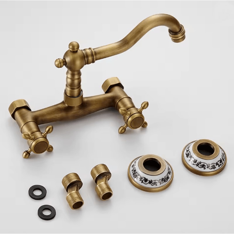 Retro Brass Dual Lever Bathroom And Kitchen Mixer Faucet 2