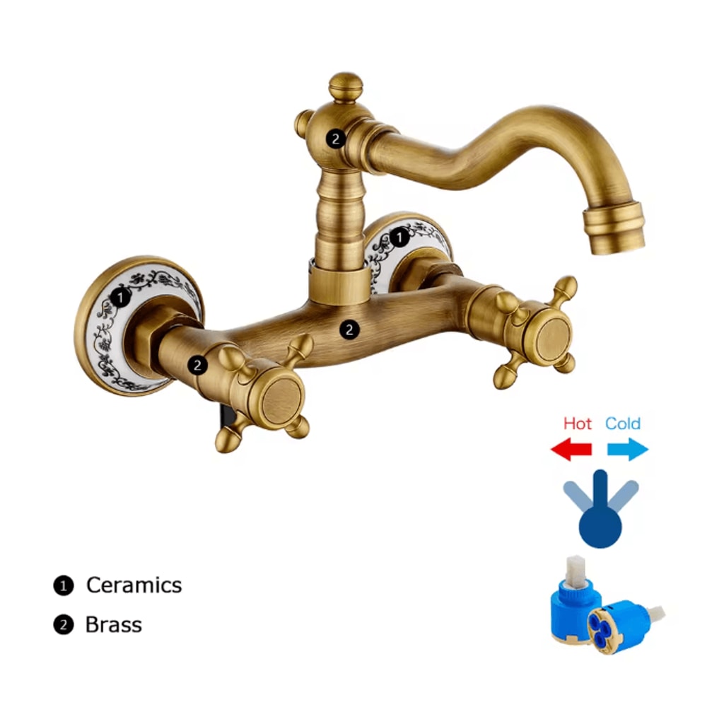 Retro Brass Dual Lever Bathroom And Kitchen Mixer Faucet 3