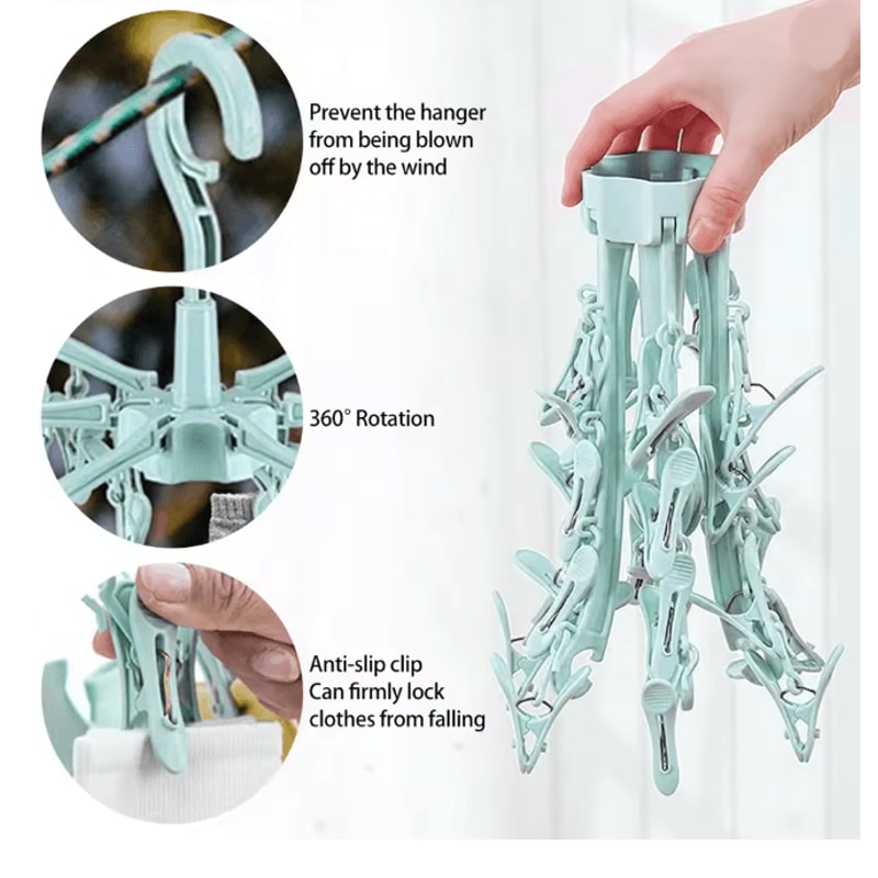 Foldable Sock Drying Rack With 24 Clips Portable Laundry Hanger 3