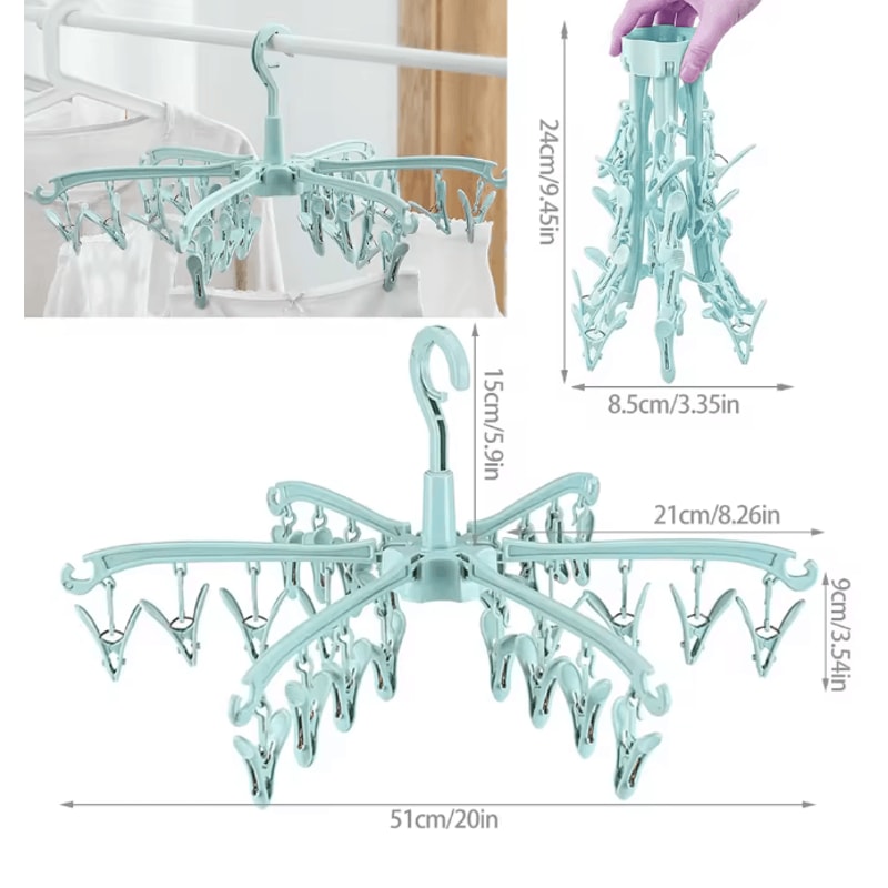 Foldable Sock Drying Rack With 24 Clips Portable Laundry Hanger 2