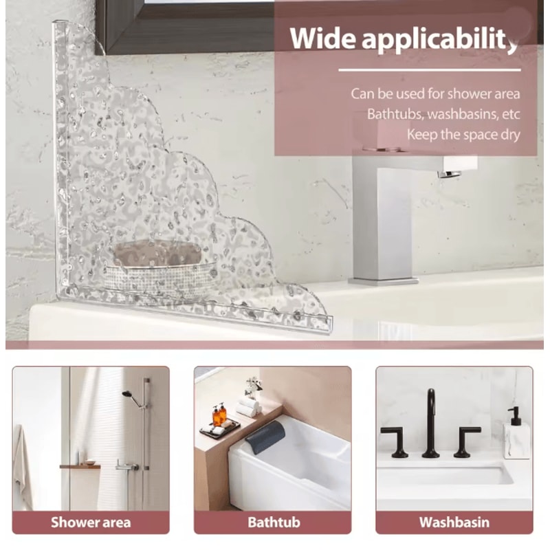 Clear Acrylic Shower Splash Guards Waterproof Bathtub Water Guards 2 Pack 2