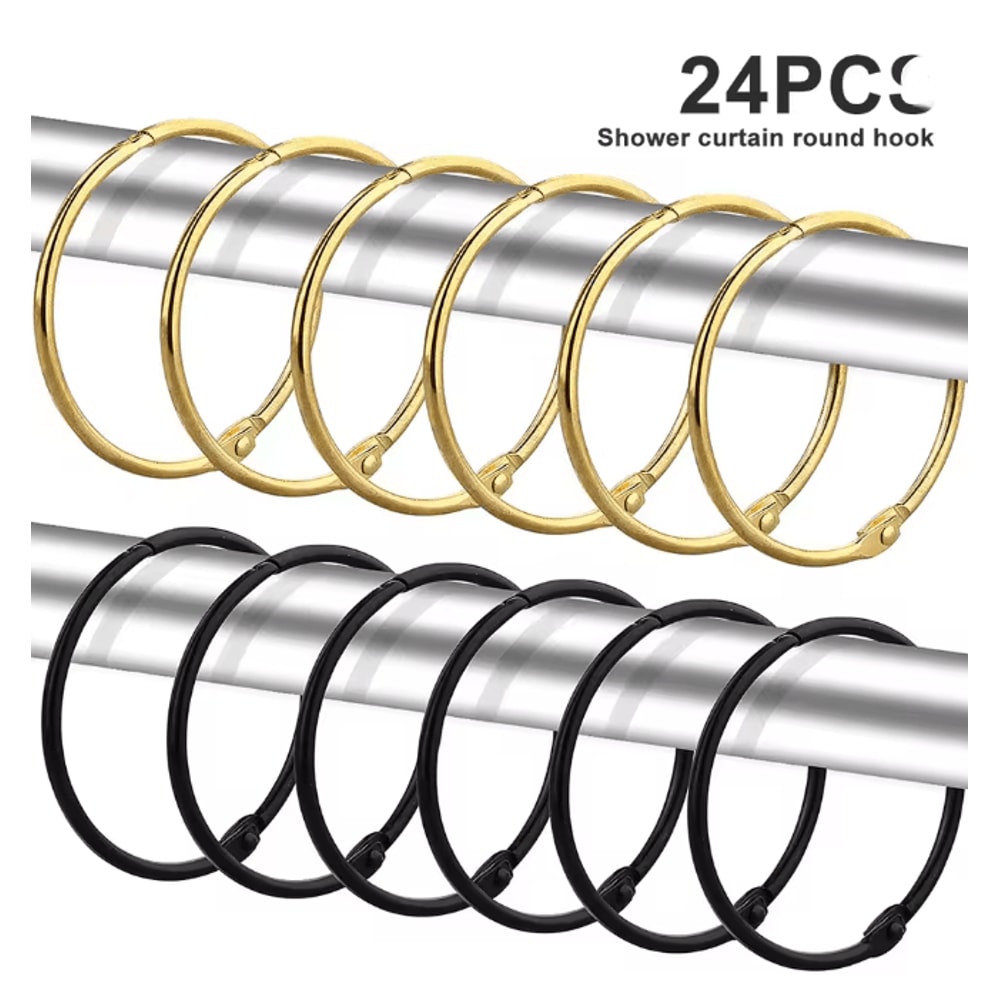 Metal Shower Curtain Rings Rustproof Smooth Glide Hooks 24 Pack 0