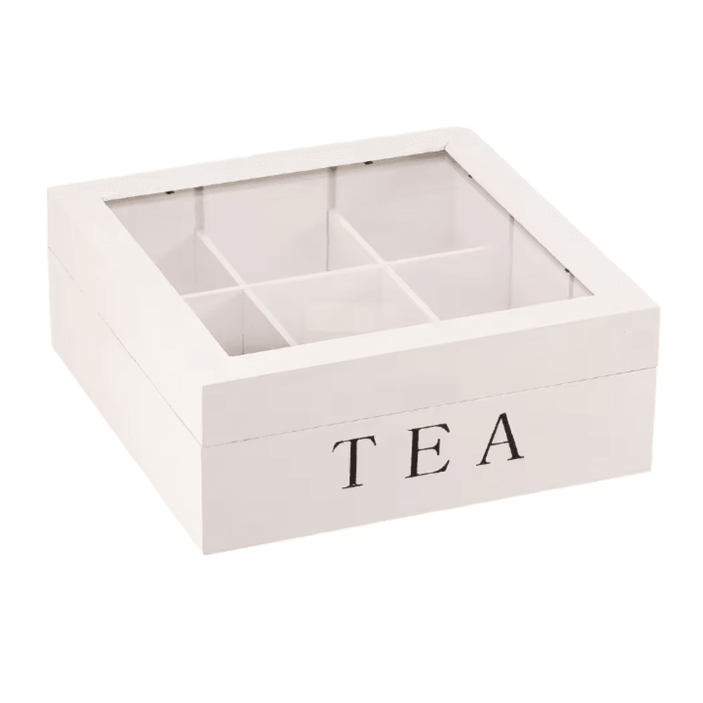 Wood Tea Bag Storage Box With Clear Lid And Dividers 5