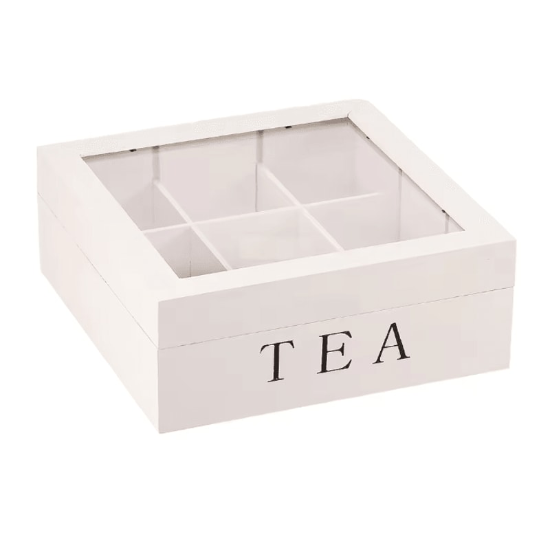Wood Tea Bag Storage Box With Clear Lid And Dividers 5