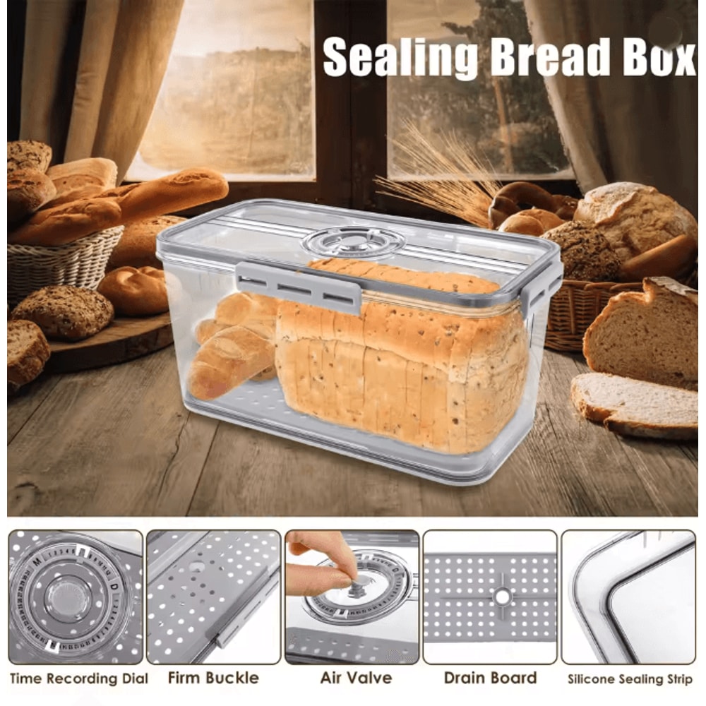 Airtight Bread Box Food Sealing Container With Time Recording 0