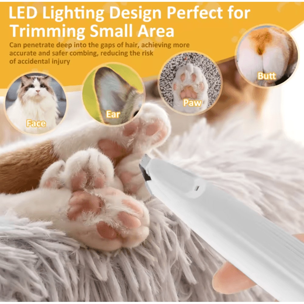 LED Dog Paw Trimmer USB Rechargeable Low Noise Grooming Clippers 1