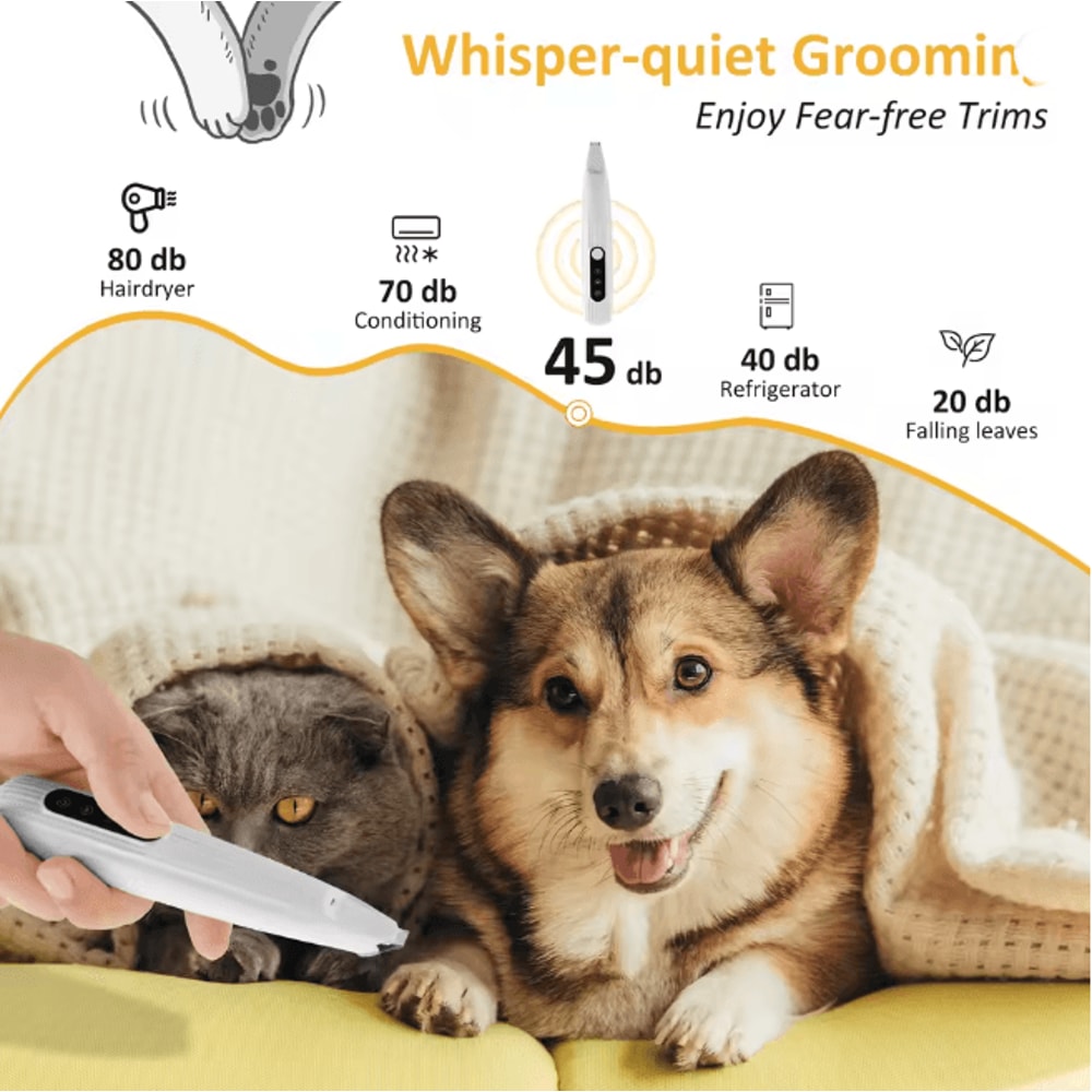 LED Dog Paw Trimmer USB Rechargeable Low Noise Grooming Clippers 3