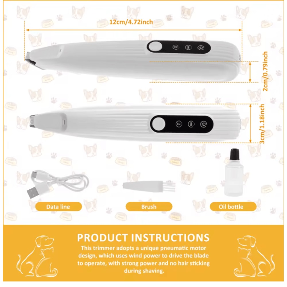 LED Dog Paw Trimmer USB Rechargeable Low Noise Grooming Clippers 4