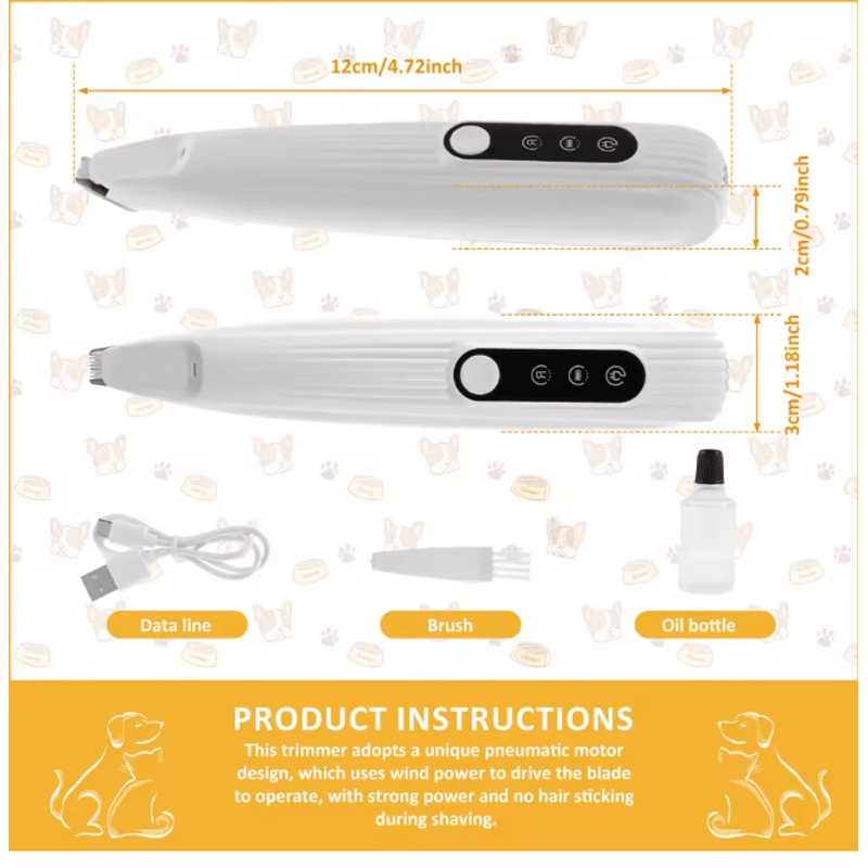 LED Dog Paw Trimmer USB Rechargeable Low Noise Grooming Clippers 4