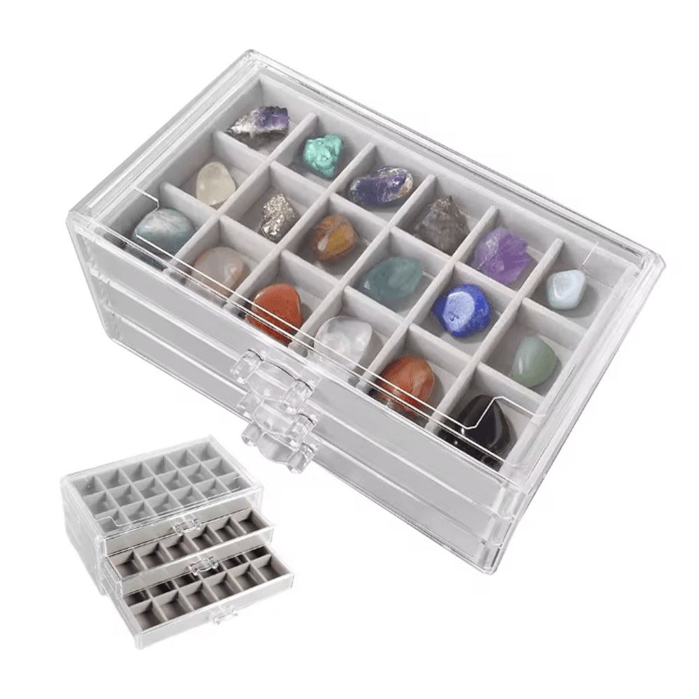 Rock Display Case With Drawers Clear Gemstone And Crystal Storage Box 0