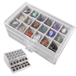 rock display case with drawers clear gemstone and crystal storage box