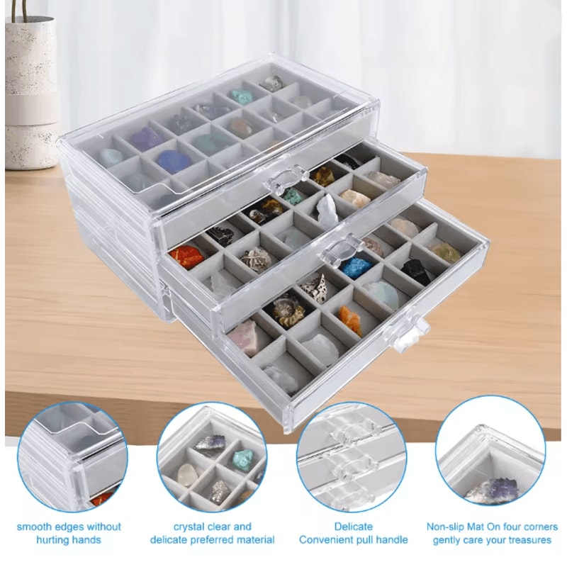Rock Display Case With Drawers Clear Gemstone And Crystal Storage Box 2