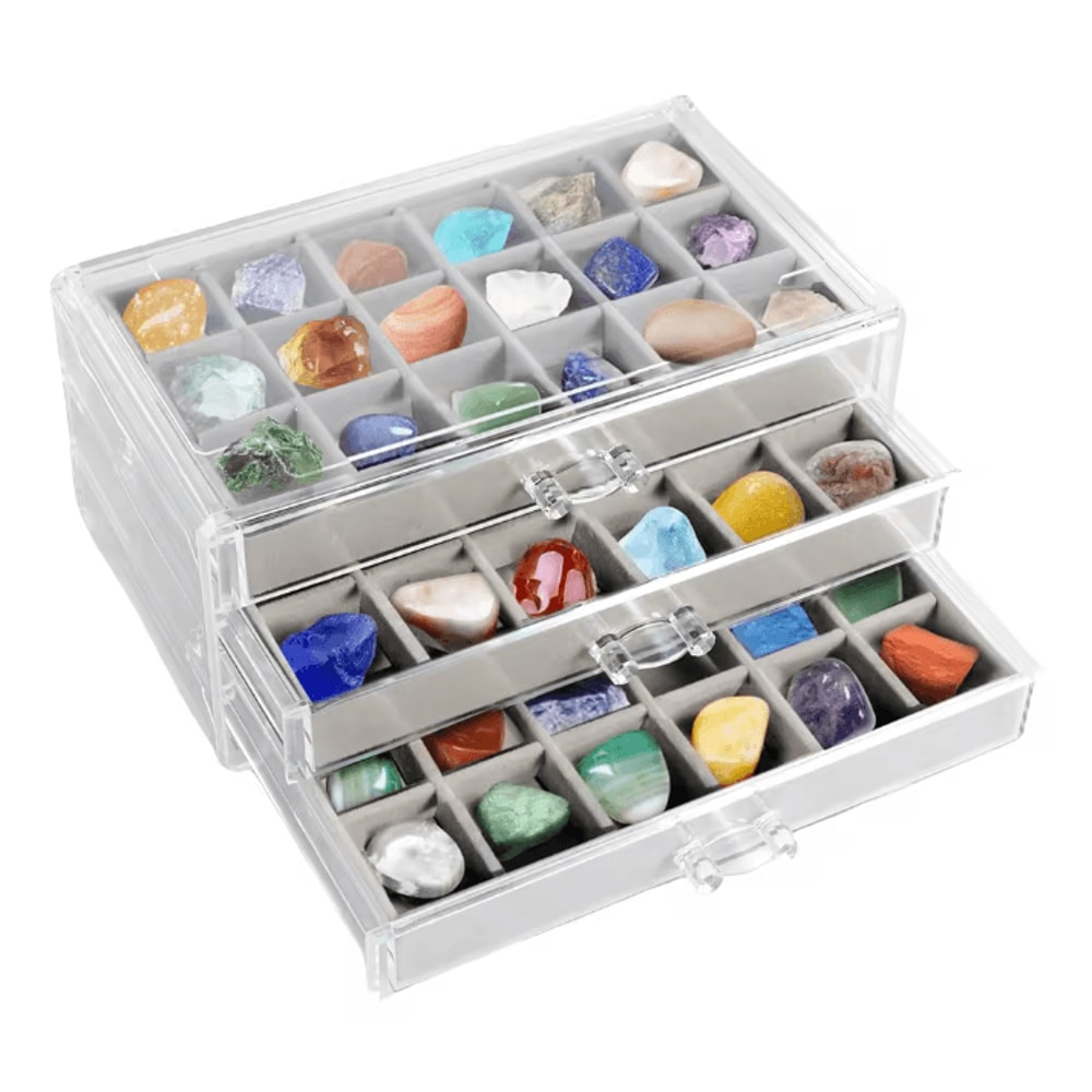 Rock Display Case With Drawers Clear Gemstone And Crystal Storage Box 4
