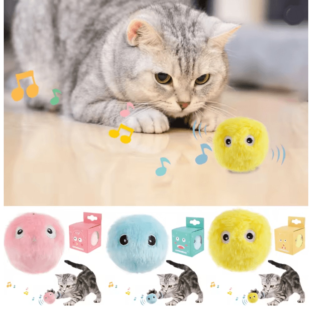 Interactive Cat Toy Balls Smart Plush Chirping Pet Play Set 0