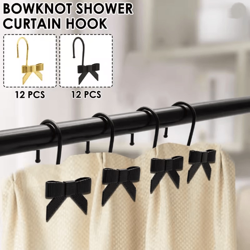 Decorative Bow Shower Curtain Hooks Pretty Bathroom Curtain Rings 12 Pack 0