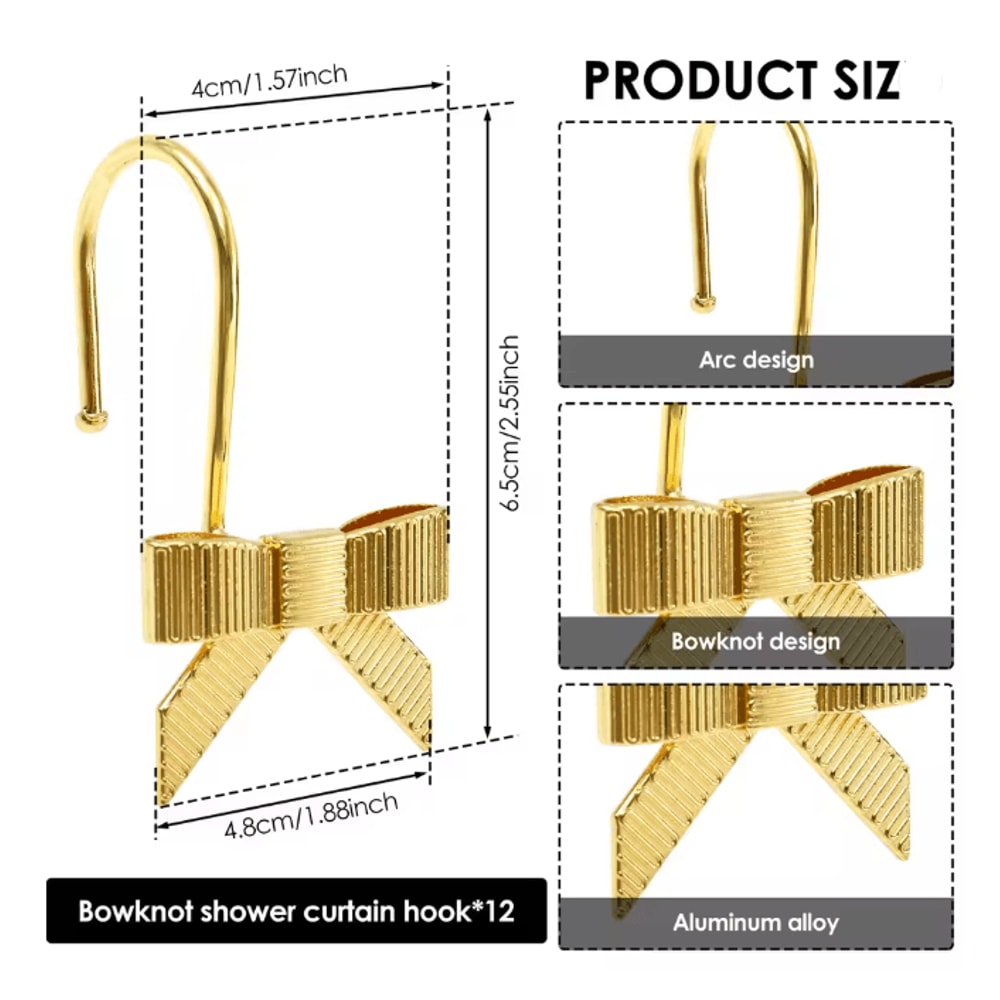 Decorative Bow Shower Curtain Hooks Pretty Bathroom Curtain Rings 12 Pack 3