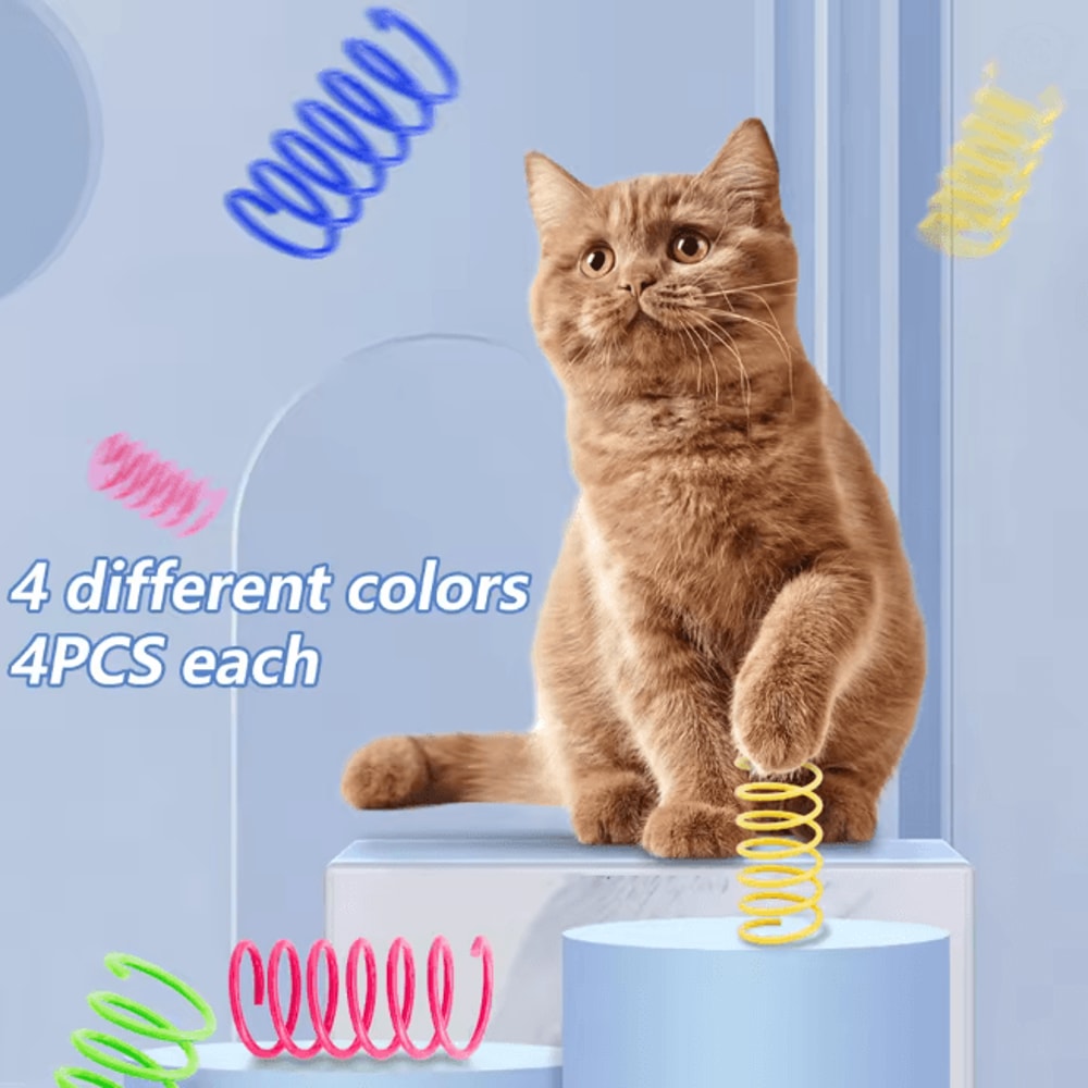 Colorful Cat Spring Toys Interactive Coil Play Set 16 Pieces 3