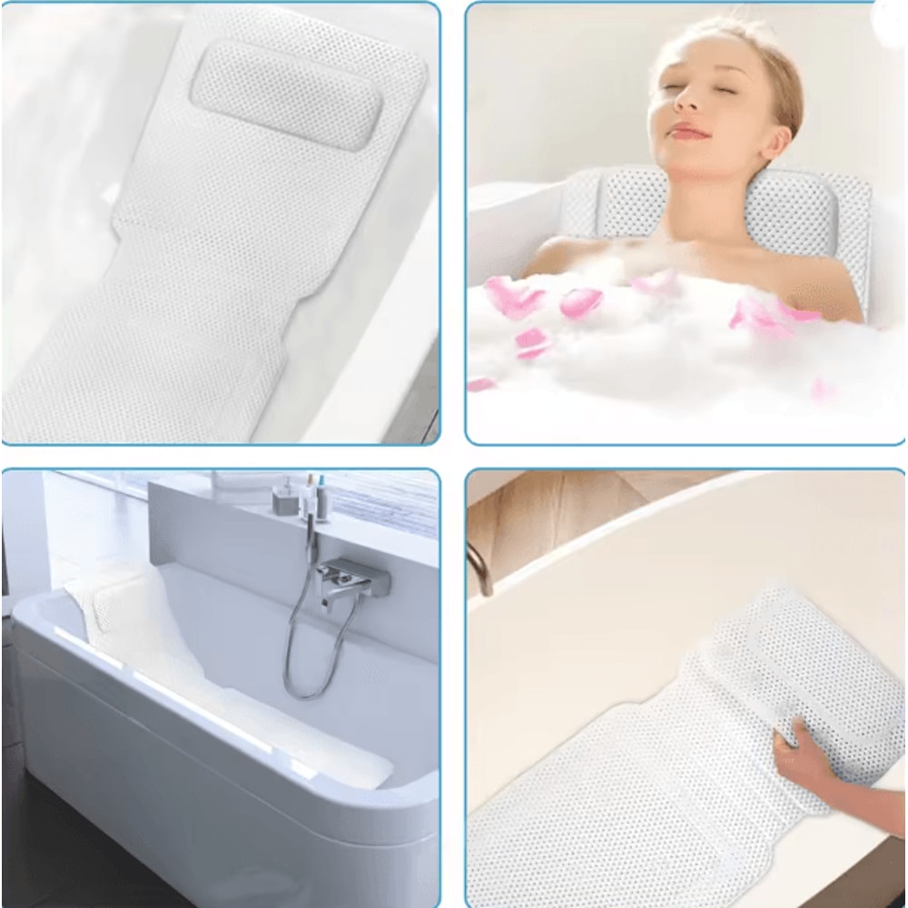 Extra Long Full Body Bath Mat Massage Cushion With Head And Neck Support 3