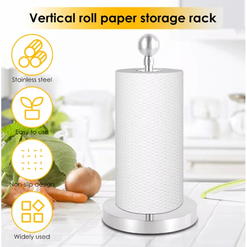 Stainless Steel Paper Towel Stand Nonslip Freestanding Kitchen Roll Holder 0