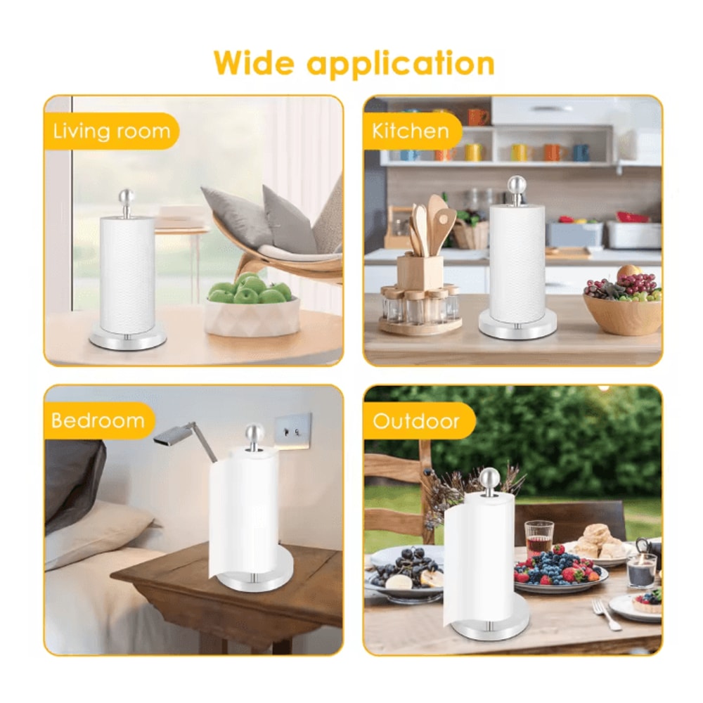 Stainless Steel Paper Towel Stand Nonslip Freestanding Kitchen Roll Holder 2