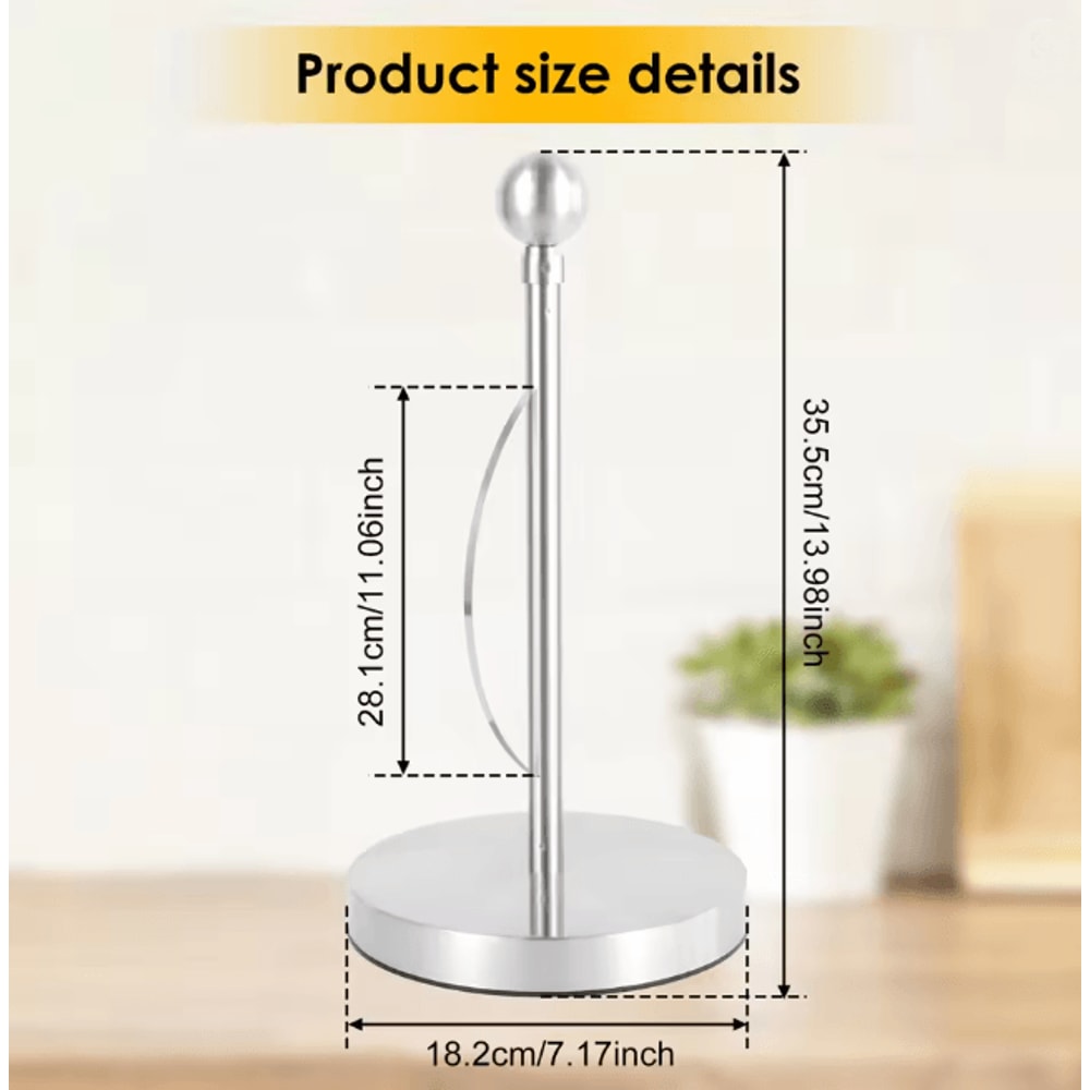 Stainless Steel Paper Towel Stand Nonslip Freestanding Kitchen Roll Holder 3