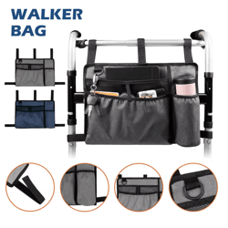 large capacity walker storage bag with cup holder for wheelchairs and rollators