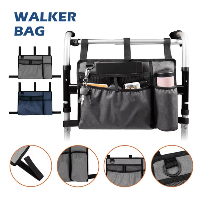 Large Capacity Walker Storage Bag With Cup Holder For Wheelchairs And Rollators 0