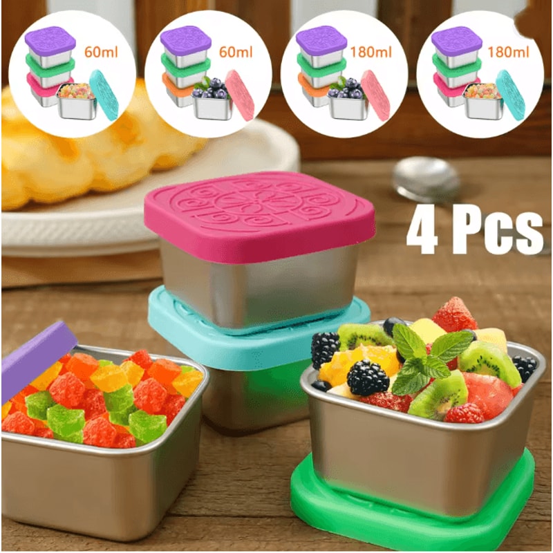 Stainless Steel Snack And Salad Containers With Leakproof Silicone Lids Set Of 4 0