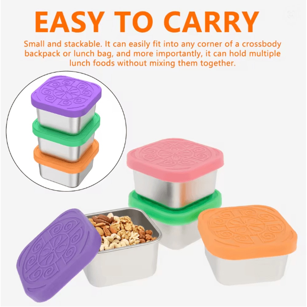 Stainless Steel Snack And Salad Containers With Leakproof Silicone Lids Set Of 4 1