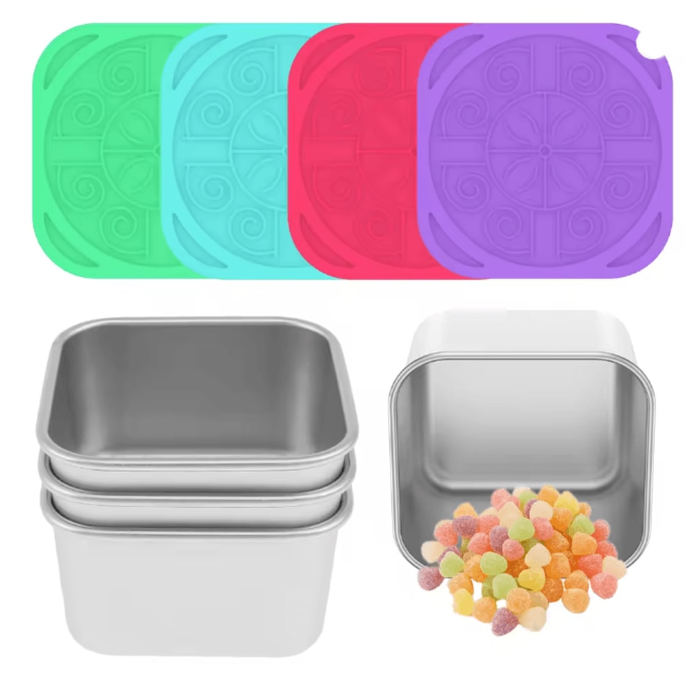Stainless Steel Snack And Salad Containers With Leakproof Silicone Lids Set Of 4 4