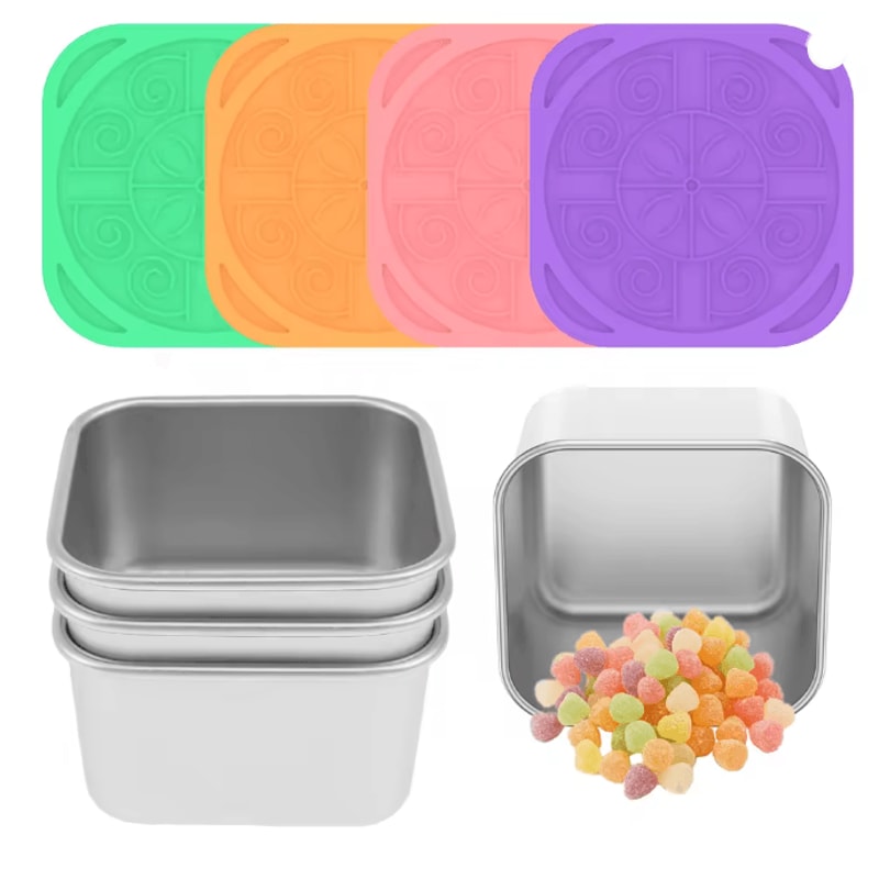 Stainless Steel Snack And Salad Containers With Leakproof Silicone Lids Set Of 4 5